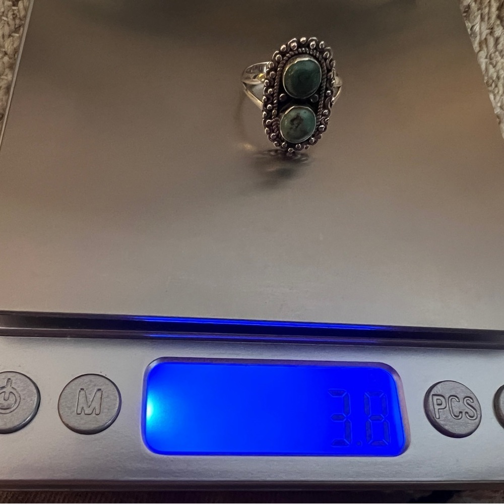 ❤️ Kingman Turquoise 2 Stone 925 Sterling Decorative Sz 6.75 Navajo Ring 3.8 Gm - Picture 12 of 17